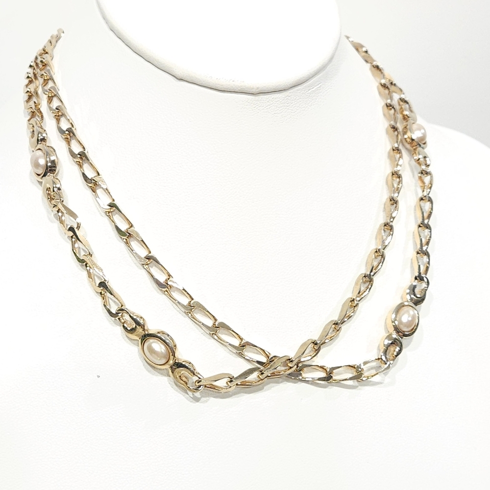 Vintage Dior Necklace Gold Faux Pearl Chain Necklace Signed Chr. Dior Germany